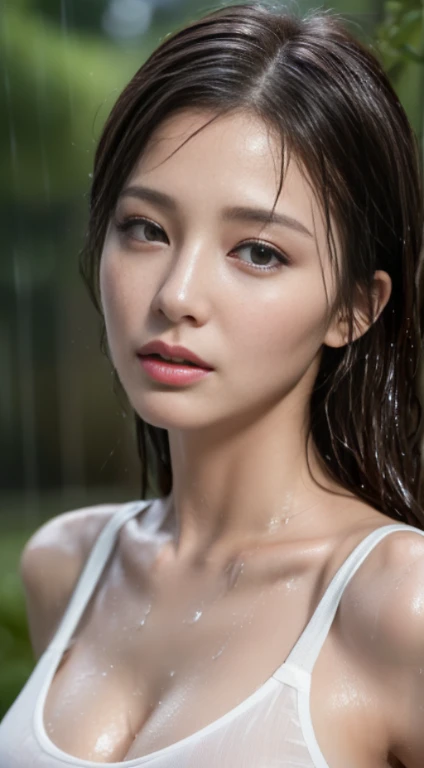 solo Japanese only one girl, 24 years old, Close-up of a beautiful face without makeup、short hair、Face wet with sweat、realistic expression、beautiful skin