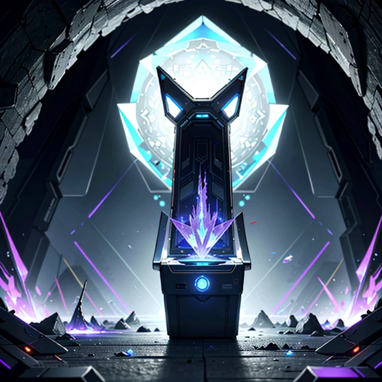 (best quality,4k,8k,highres,masterpiece:1.37), ultra-detailed, (realistic,photorealistic,photo-realistic:1.37), (aerial view), (top down perspective), (a futuristic artifact box full of retro video game cartridges:1.6), (Futuristic artifact box), (the artifact box is open), (The scene unfolds inside a mystical cavern:1.4), (dynamic angle:1.37), fractal_environment, (fantasy and sci-fi mixed:1.37), holographic glitch effects floats around the environment, vibrant colors, (A blue glow emanates from inside the treasure chest), glowing lights, (abandoned machinery), (there are video game cartridges and consoles on the background), mystical creatures, (there are crystal formations spreading on the background), (futuristic technology), (ancient artifacts), mystical energy, vibrant retro aesthetic, atmospheric lighting, ancient ruins, mysterious symbols, lush vegetation, nostalgic atmosphere, epic adventure, delightful surprises