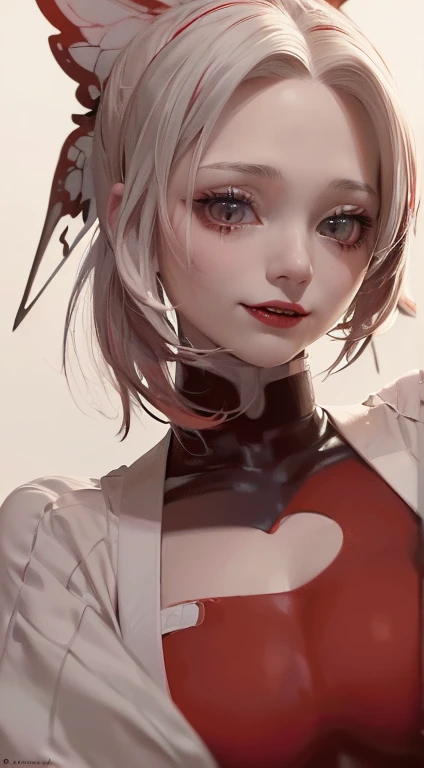 (perfect face:1.1), (very detailed eye), masterpiece,best quality,only 1 anime girl, evil grin,naugty face,Vampirism,Vampire,(Fangs:1.2),Claws,Pale Skin,Bats, cat ear, Seductive expression, Be red in the face, blush, crazy smile(1:2), drools(1:3), teardrop(1:3), crying(1:owerful gesture, streaked hair, (red blood-white bodysuit:1.4), extremely detailed CG, White Research Coat, (red eyes, gradient eyes),(Highest Quality, Amazing Details:1.25), (Solo:1.3),Shallow Depth of Field,panorama, mecha musume, mechanical parts