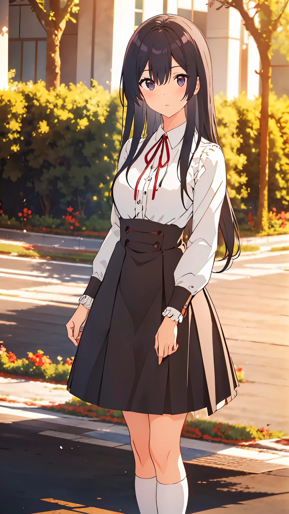 Girl1,(Pinafore Dress),(Stand in a public park),Highly detailed ,8K wallpapers،Highest quality, high resolution, beautiful lighting, realistic shadow, high resolution،(highly detailed, detailed faces and eyes, realistic eyes,full body,Looking at the viewer,cowboy shot)