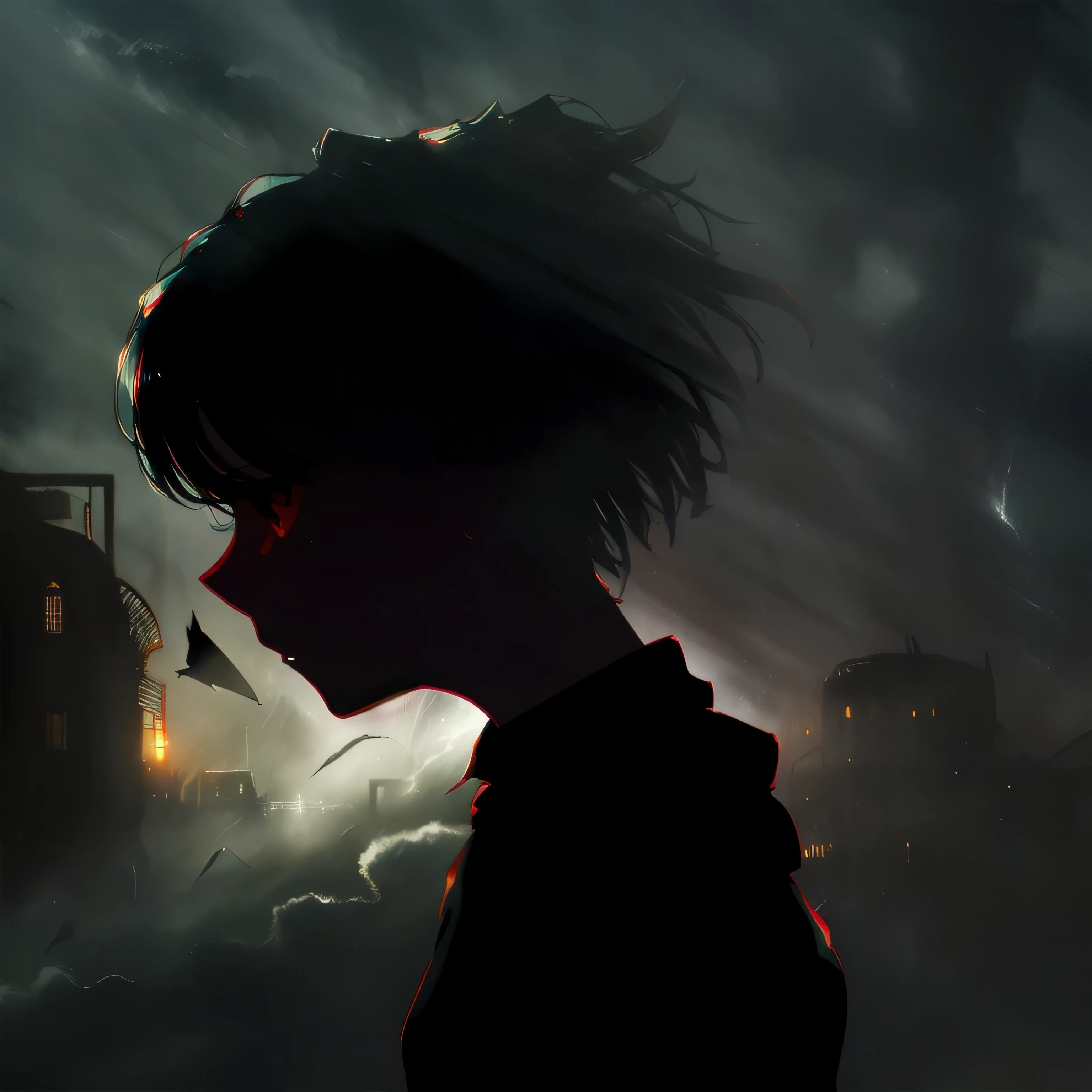 a beautiful silhouette of a girl with floating dust particles around her, standing fearlessly, panoramic view of a girl, (holding an umbrella:0.8), (girl looking at the viewer with flawless sight:1.3), (zoom at the face:1.3), (focus at the face:1.3), behind her is a whirlwind, behind her is silent and atmospheric background filled with broken countryside buildings and structures, (ruins), (blend foggy sky:1.01), (blend colors:1.4), (tornado in the background:1.3), (haze:1.3),
((dark colors)), ((conveying a sense of mystery and intensity)), forced witness, (horror theme:1.5), long hair, (burning buildings and structures:0.8), lightning bolts, illuminated by lightning