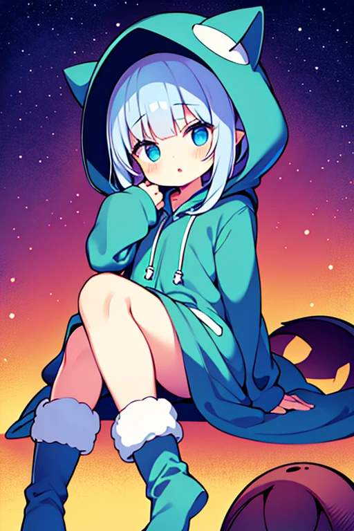 Wearing a pajama hood,The little girl in the boots summoned many Cthulhu monsters,and control them