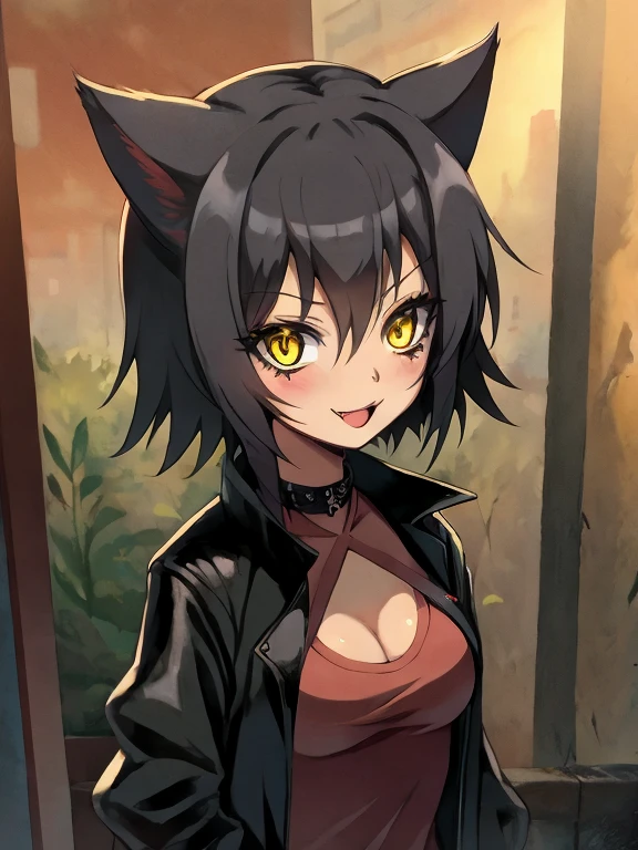 anime, black cat, girl, yellow eyes, black hair, black jacket, anime catgirl, beautiful anime catgirl, cute anime catgirl, anime cat, portrait of a goth catgirl, catgirl, attractive cat girl, very beautiful anime cat girl, anime girl with cat ears, cat girl, realistic anime cat, very beautiful cute catgirl