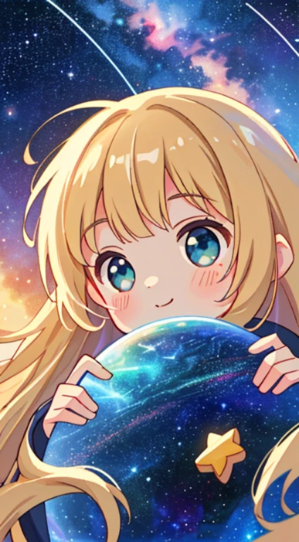 High detail, Super Detail, super high resolution, Girl enjoying time in dream galaxy, surrounded by stars, warm light fell on her, background - starry sky with colorful galaxies and galactic clouds, stars fly around her, gentle face, adding a playful atmosphere , --v6