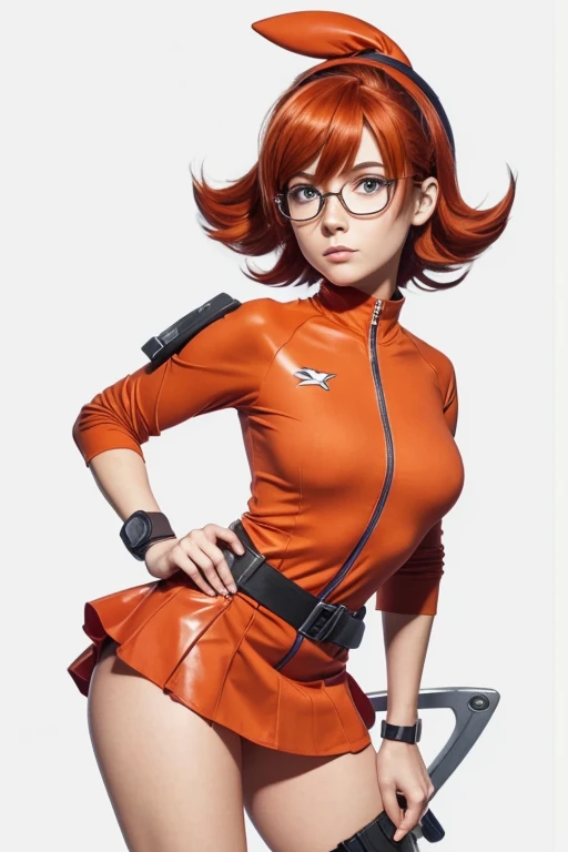 create a digital painting, 4k, best quality,SexyToon, cartoon girl in glasses and red skirt, velma, Gordon Freeman as woman, nerdy appearance, asuka suit under clothes!, anya from spy x family, full body portrait of a short!, anime style character, character is in her natural pose, female protagonist :8, in 80s anime art style, leeloo outfit
