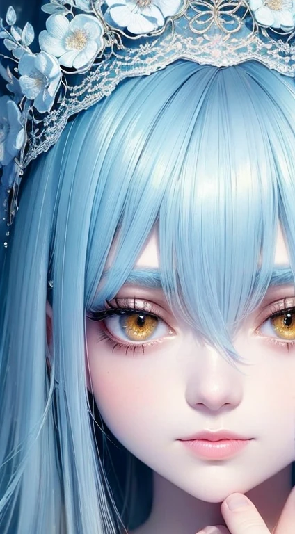 Watercolor art, Accurate and delicate line drawing, femele, monochromes, Beautiful and delicate, art by, The 8k quality, masutepiece, Fantastical, up of face, Beautiful skins, long lashes, Double eyelids, big eye, hightquality, Detailed eyes, tthin eyebrows, Put your hands on your face,
