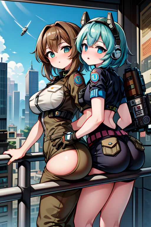 ((Highest quality)), ((masterpiece)), (Familiar), (High resolution), 8k, Perfect Face、2Women、Two blonde women with cat ears、((Two people piloting a mobile suit in the cockpit))、Fearless Smile、expensive、2 blonde cat ears、2. Long Hair、2. Volume Hairstyle、Large Breasts、Tight waist、Big Ass、glamorous、Fascinating、protector、armor、Combat Uniform、Combat Boots、Armament、Cinematic、Best Shadow、Side lighting、neo tokyo、((The Pilot and Gunnar))、(Face close-up)