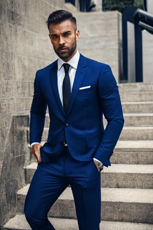Man in suit and tie standing on stairs, corporate boss,wearing a business suit, wearing a business suit, wearing a suit and tie, Katzper Nikolchik, professional photos, artem, wearing a dark blue suit, handsome and elegant, Written by Roman Brook, wearing a strict suit, wearing a suit and tie, wearing a suit and a tie