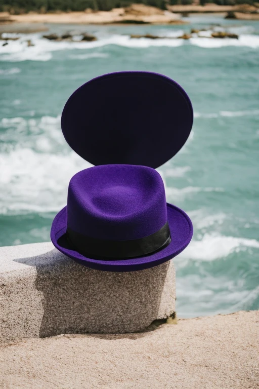 a purple hat in ocean