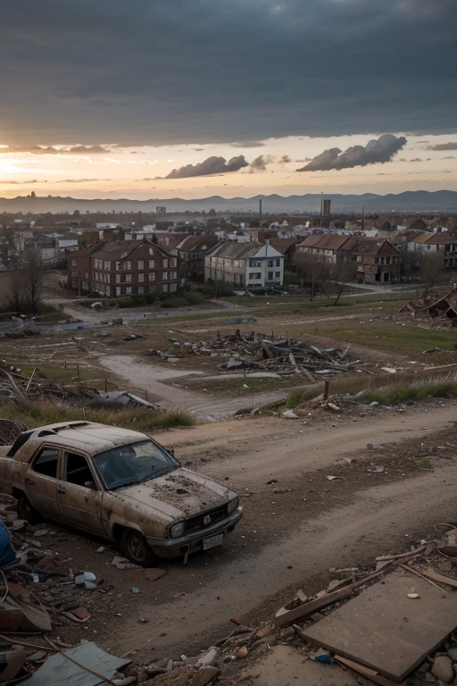 A hurricane destroying a city, apocalyptic scenery