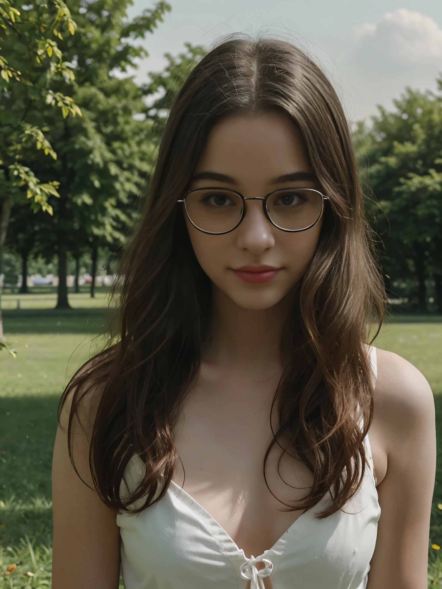 1girl, sweet cute girl in a park, reifes Weibchen, Meisterwerk, Herrin, goddess,kurzes Haar ,((violettes Haar)),glasses