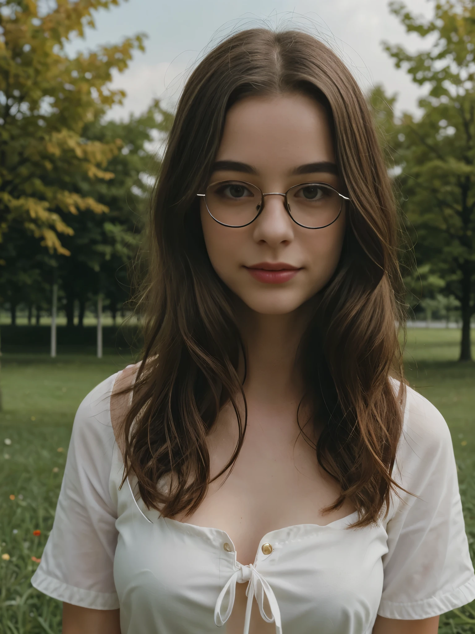 1girl, sweet cute girl in a park, reifes Weibchen, Meisterwerk, Herrin, goddess,kurzes Haar ,((violettes Haar)),glasses