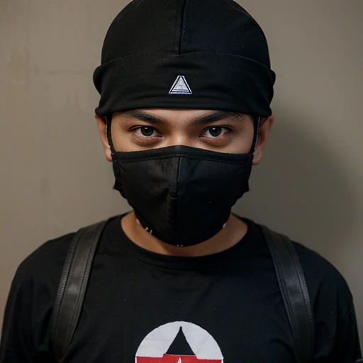 A ninja boy written Timilehin on his cloth with a mask that cover it face