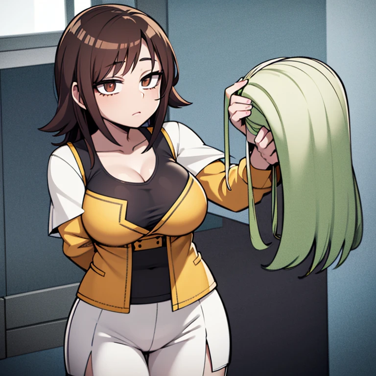 estilo: My hero academia
color de ojo:dorado
cabello:long brown with skin-colored bangs:blanca
mujer
cuerpo completo