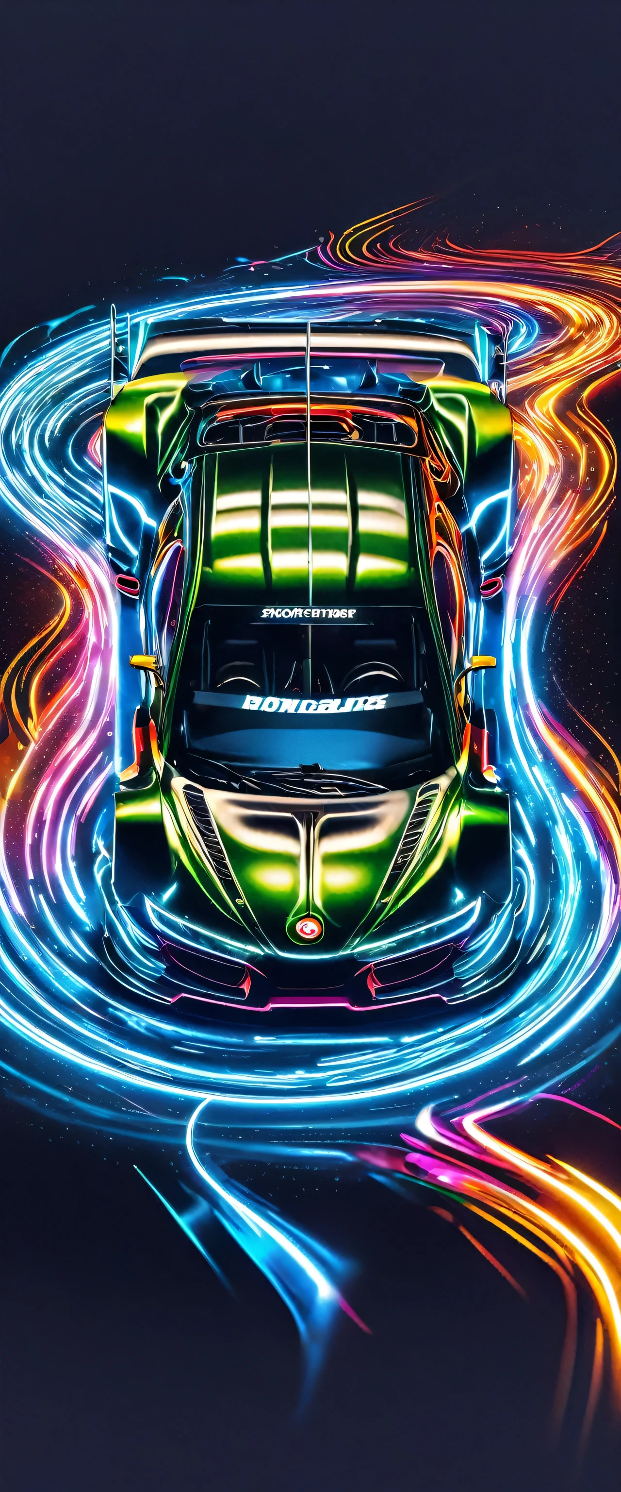 Capture the thrilling moments of a sophisticated racing car racing through a vibrant circuit field. Each line and curve of the car's aerodynamic body is meticulously rendered with photorealistic detail. The circuit field is It comes alive with rich contrasting colors and casts long, dynamic shadows over the track. When you focus on the shiny metallic car body, the metallic light reflects coldly, creating an exhilarating sense of speed. The realistic masterpiece of the wind blowing through the circuit field is a top-notch masterpiece that is a must-see for race fans.,rich colors,rendering,cast colorful spells,beautiful halation effect,racing car,structurally correct,colorful,cool,Highest,masterpiece,Highest quality,hologram,neon lines,Powerful,Highest composition