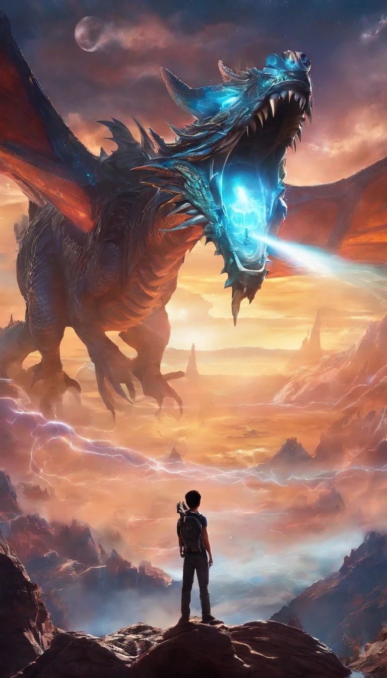 Create a realistic image of a boy riding atop a dragon, flying through the sky with clouds in the background. Portray the expression of wonder and confidence on the boy's face as the dragon displays its majesty and power. Use vibrant tones to highlight the details of the dragon's scales and the boy's facial features. Convey a sense of adventure and freedom in this epic scene."