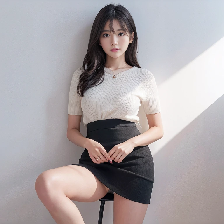 debris flies、highest quality、super fine、got it、High resolution、8k wallpaper、perfect dynamic composition、(((Full body Esbian)))、((from below))、20 year old cute girl、detailed beautiful face、delicate and cute eyes、fine-textured skin、My cheeks turned red、(wavy black hair)、thin legs、Please generate at the eaves、take a selfie with your mobile phone、room、wearing short sleeve knitwear、wear a skirt、white background、I can see your pants、panty shot