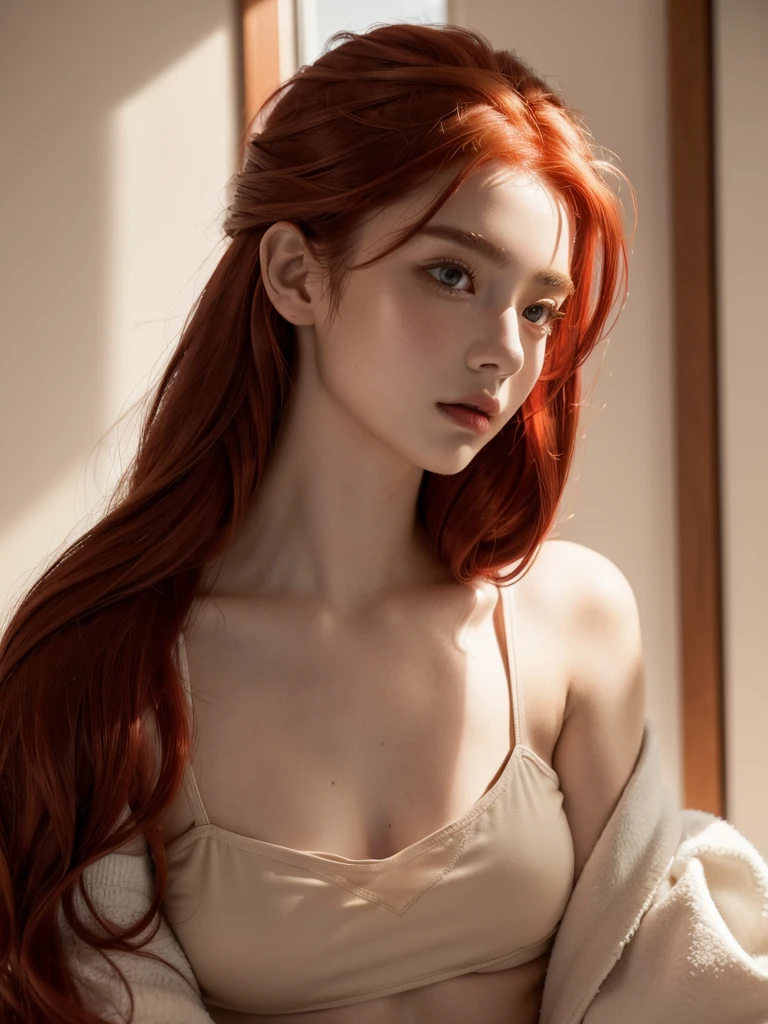 ( masterpiece, top quality, best quality,8k,17 years old girl,ultra detailed,raw photo:1.5),(photorealistic:1.4), (french twist hairstyle, red hair:1.5), (cinematic lighting), PerfectNwsjMajic, , Surrealism, UHD, ccurate, Super detail, textured skin, High detail, Best quality, dynamic angle, White skin,[Beautiful blue eyes], high nose,[flat chest:large breasts:0.5],(1girl),(good anatomy:0.5)),( Classic style ),