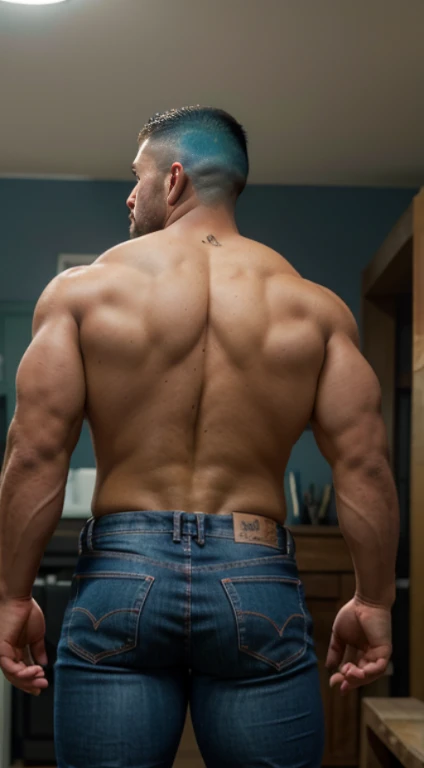 pieza masetero、fornido、ropa interior、FOTO DE CUERPO COMPLETO、25 years、jugadores de rugby、Salvaje、bbw、muscular、macho、gente masculina、de pelo corto、Corte desvanecido. Jeans, full body. Backside, Bubble butt,  naked