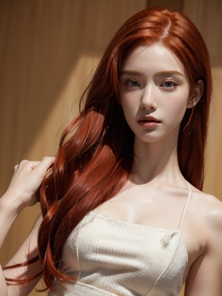 Hay una mujer que se mira en el espejo, ellie bamber, she has long redpelo naranja, Mylene Farmer, Photoshoot, con el pelo largo y rojo, cabello cobrizo, long wavy pelo naranja, long pelo naranja, hada ellie bamber, Piel de naranja y pelo largo y ardiente., pelo naranja, long shiny ethereal hair, cabello pelirrojo suelto, pelo ondulado de jengibre