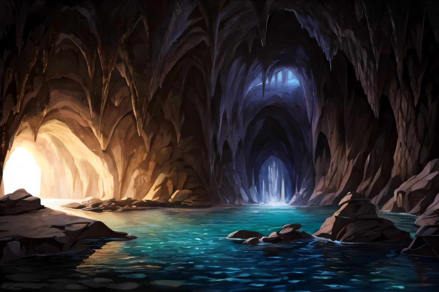 cave, flooded cave, cave with water inside