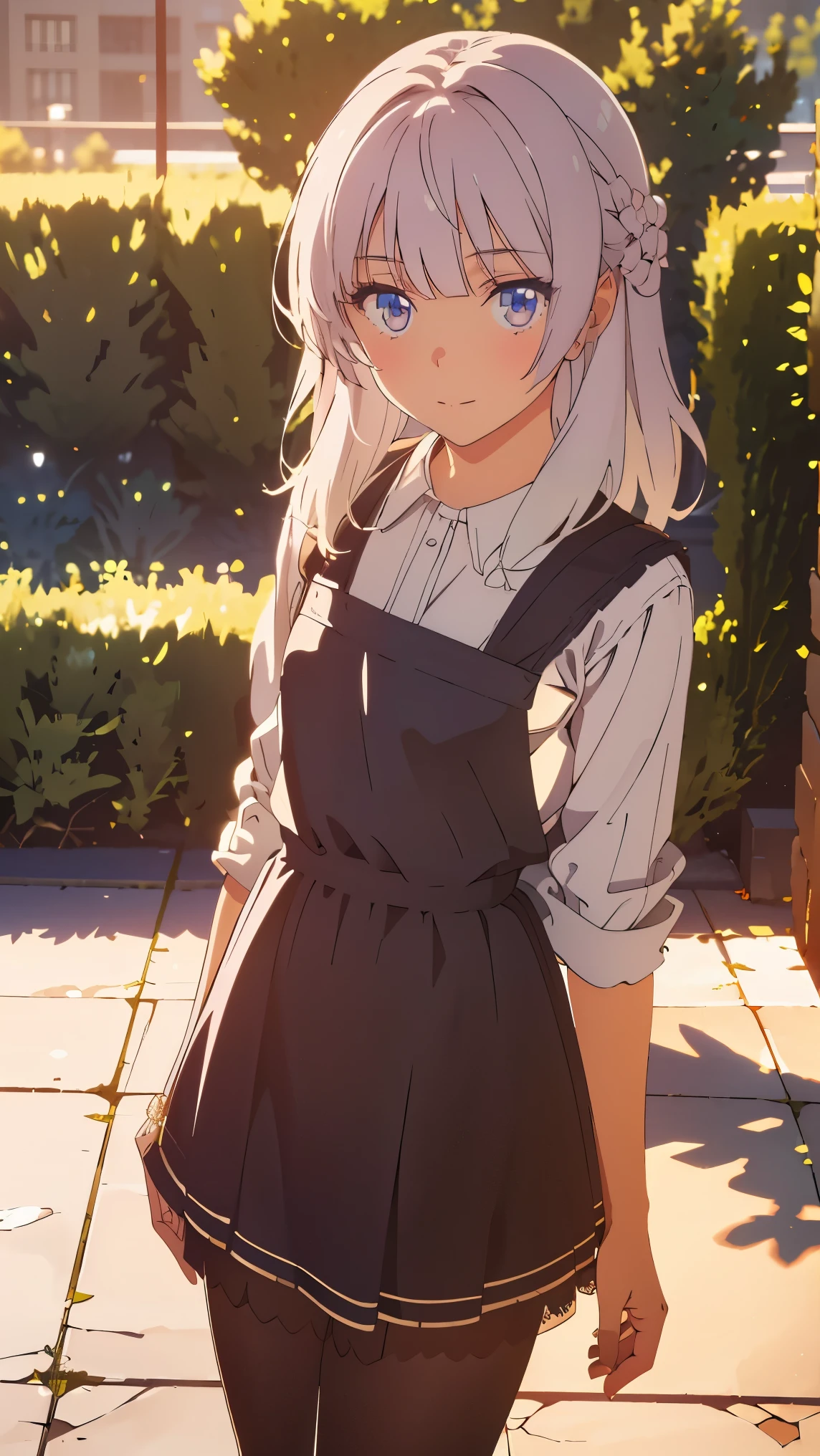 Girl1,(Pinafore Dress),(Stand in a public park),Highly detailed ,8K wallpapers،Highest quality, high resolution, beautiful lighting, realistic shadow, high resolution،(highly detailed, detailed faces and eyes, realistic eyes,full body,Looking at the viewer,cowboy shot) 