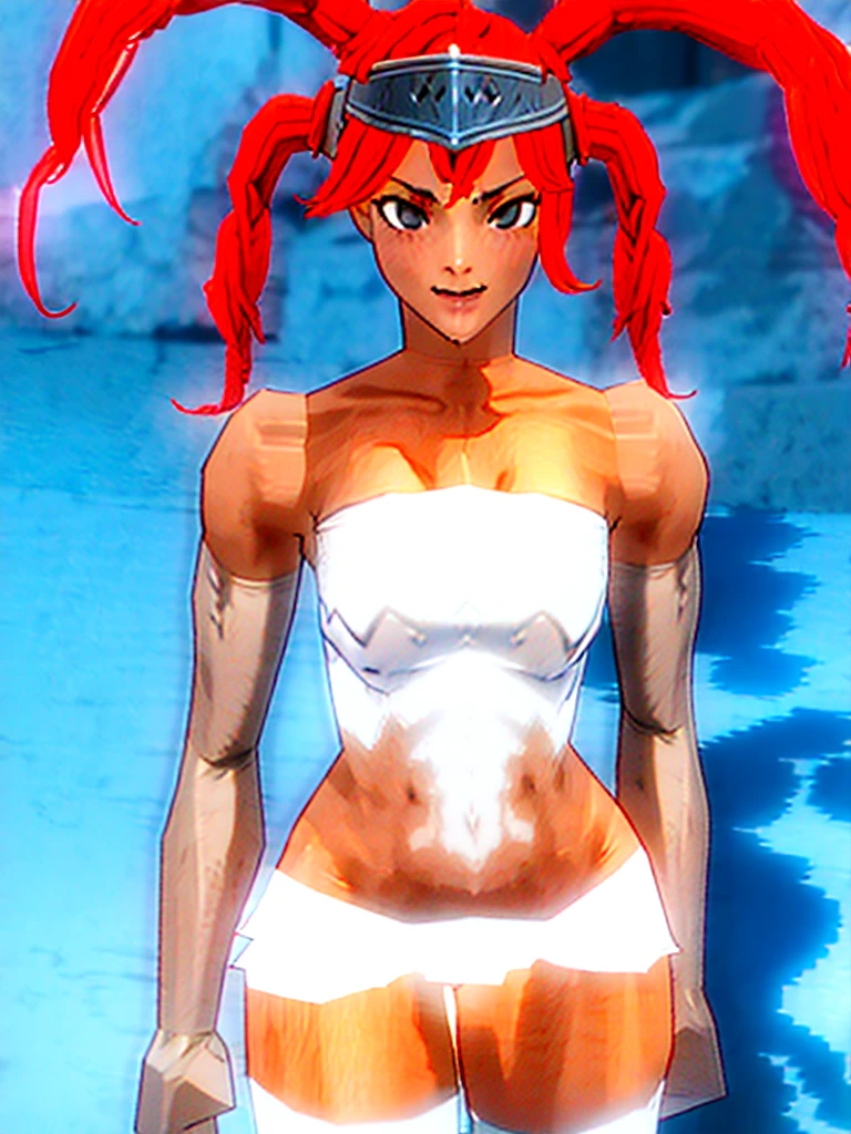 Twintail, red haired, 1girl, grey eyes, well toned, well built, muscled, toned muscles, highest quality、masterpiece、Live shooting, sharp focus、very delicate and beautiful、small details、(showing panties:1.3)、(white panties:1.1)、(super beautiful)、(plate armor)、(detailed lips)、Lipstick、(knight armor)、(skirt: 1.3)、(steel breastplate 、steel gauntlet: 1.2), medieval fantasy, Dungeons and dragons, RPG character,