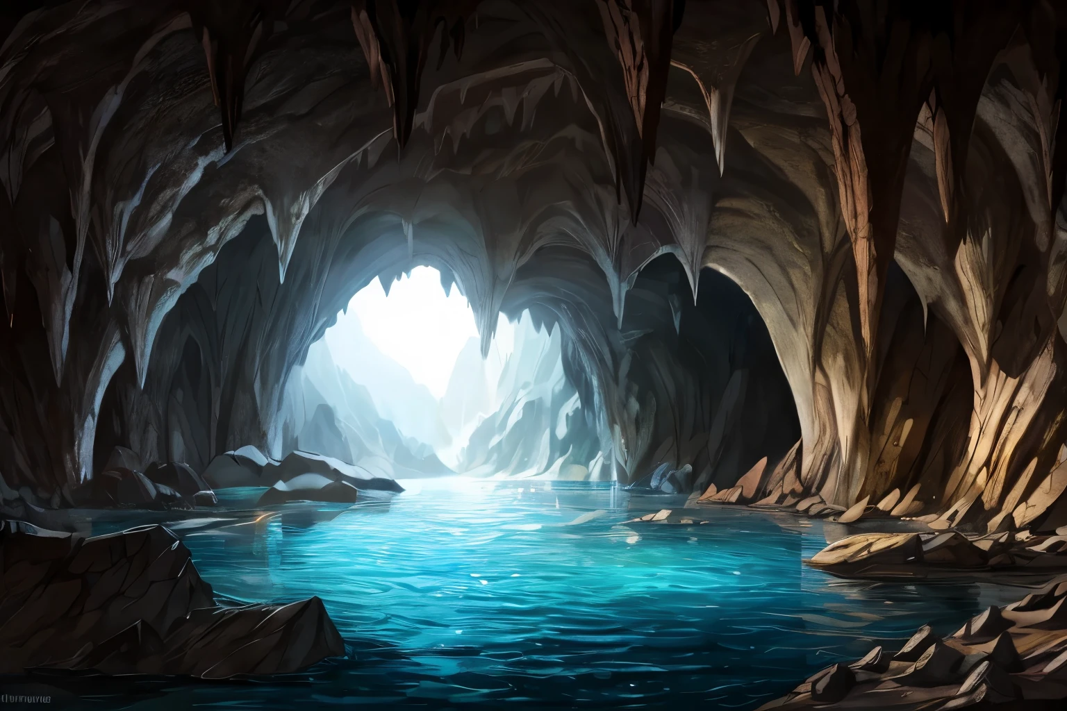 cave, flooded cave, cave with water inside