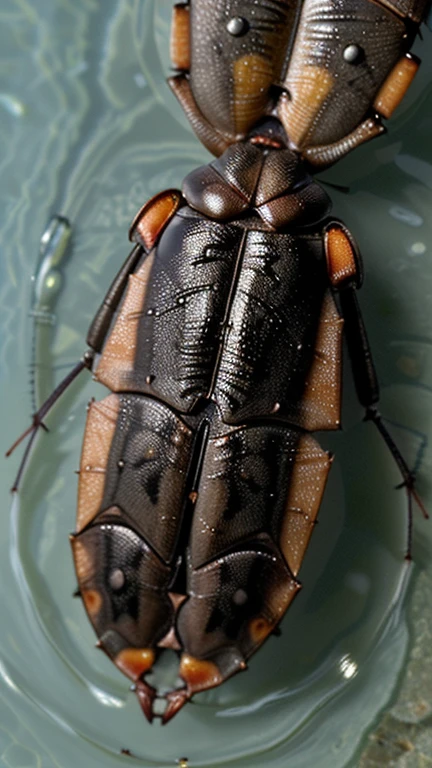 (Close-up images of water cockroaches swimming)