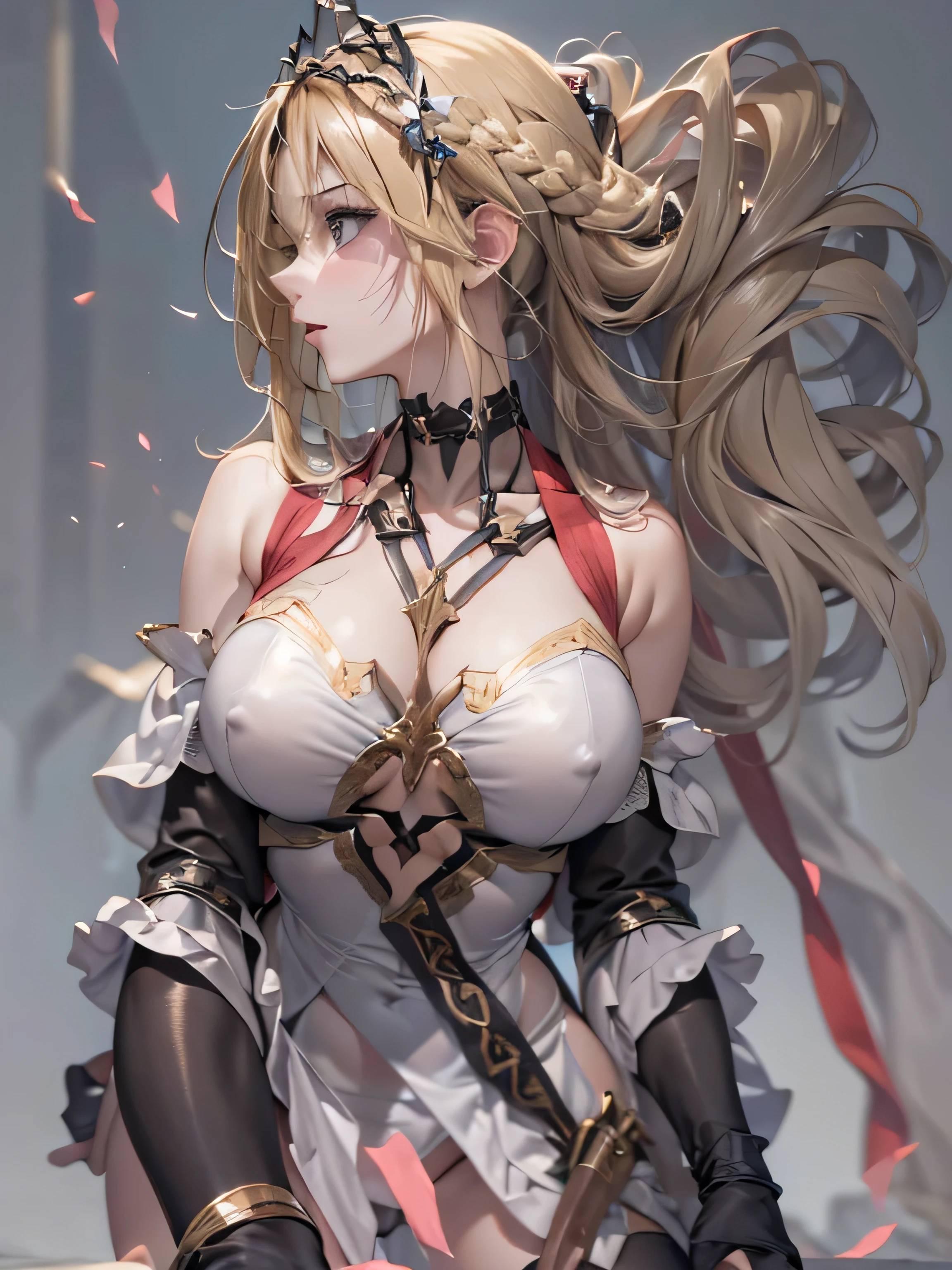 (photorealistic:1.8, highest quality:1.8,8K masterpiece:1.8,High resolution,muste piece:1.8,RAW Photos,cinematic lighting),No split screen,medieval fantasy、burning castle、 (1 Valkyrie:1.3)、((Completely naked、combat hair ornament、red leotard、bondage、choker、knee high tights、beautiful butt,beautiful thighs,plump nipples,Nipples are visible through the costume,cameltoe,slender abs:1.2),beautiful and detailed eyes:1.7,beautiful skin:1.8, (Soryu Asuka Langley)(character focus)、Stoic、 Fight monsters with a flaming sword、critical hit、(midium Hair:1.2,Beautiful, shiny, pale, gray, black, blonde hair:1.5))、(back view、back pose:1.3)、Angle from below