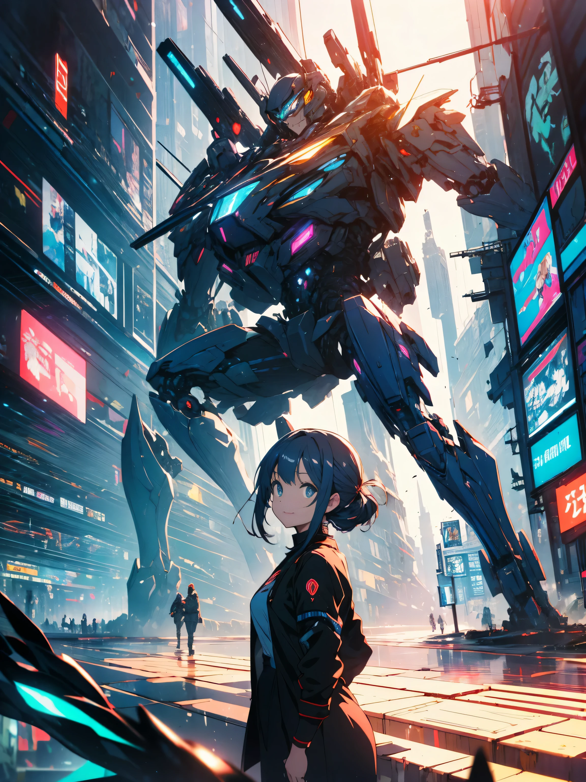 masterpiece,(highest quality),very detailed,Super detailed,(Shining eyes、detailed beautiful face)､1 girl,(Mechanicalwing:Moneyen,shining eyes:green,Moneyenrarmor:1.2,elongated ears:0.8),(cyberpunk city:1.5,arms:Energy Blade),(fantasy landscape:1.2,Natural light:1.5,confident look),(panorama:1.2),Mecha, smile,angle,angels, wing,Money,born,close、(beautiful anime)、(highest quality、masterpiece、High resolution、detailed)