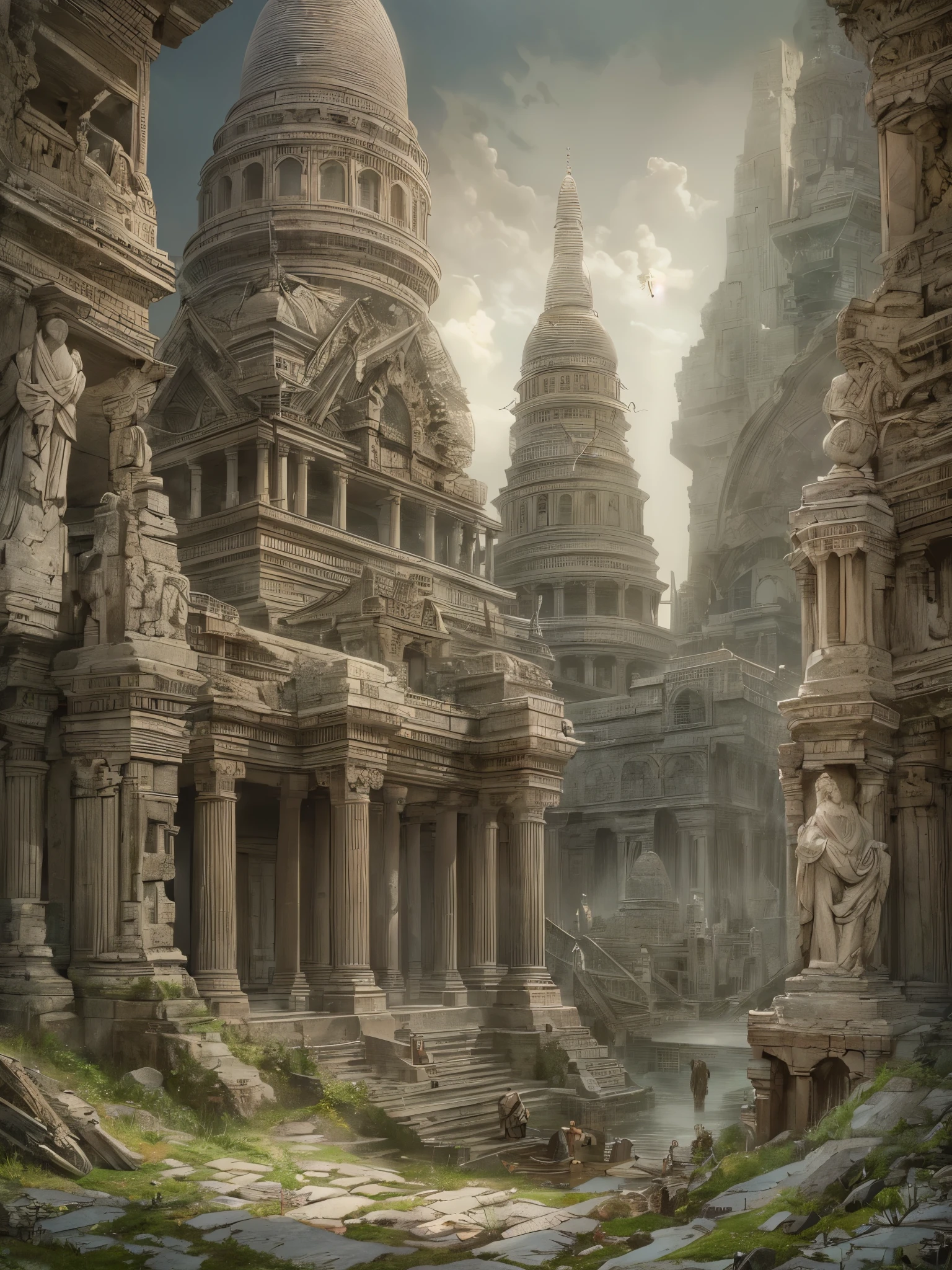 ((highest quality)),(ultra high resolution),(Super detailed),(detailed description),((best CG)),(best work of art),super precision art,amazing drawing art,(Art with precise details:1.5), Decaying temples:1.7,memorial