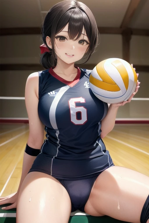 unified 8k wallpaper, anatomically correct, (((masterpiece))), (((best quality))), (((Super detailed))), (((high resolution))), ((Super exquisite illustrations)), ((ultimate cuteness)), ((perfect hands)), ((perfect hands指)), (((good anatomy))), Detailed beautiful face, shiny hair, (((promote))), (Potbellied), (Beautiful curves), medium breasts, ((Thick thighs)), (((alone))), ((seductive smile)), (((blush))), (half open mouth),
rest, (((sit astride the perfectly spherical shape 6-inch volleyball))), (((Across the perfect sphere 6" volleyball))), (((perfect sphere 6" volleyball fits perfectly crotch))), rest, (((Rub the perfect sphere 6" volleyball against crotch))),
rest, (Collared volleyball uniforms), sleeveless, ((Bruma)), ((Knee pads)), (Elbow pads), (((Sweat))), (((covered in Sweat))), ((deep breath)), 在volleyball場, indoor, light, looking at the audience, whole body, (speak your mind),馒头cunt,cunt