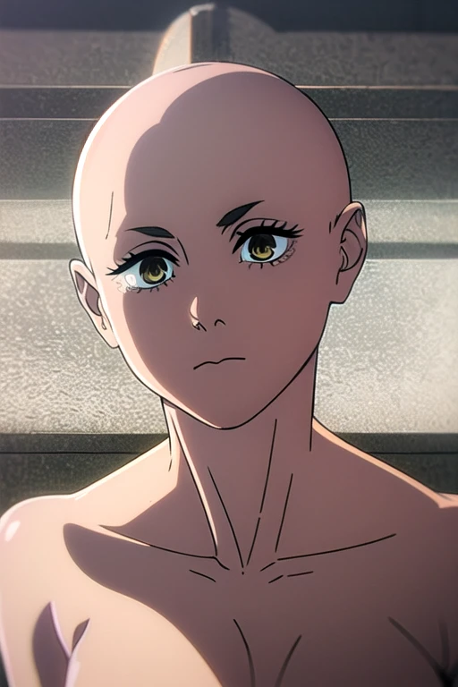 ((Mejor calidad)), ((obra maestra)), (detallado), chica calva brilolante, no hair less hair, perfect face, gorgeous, nude blad head smooth,  no hair, less hair bald smooth