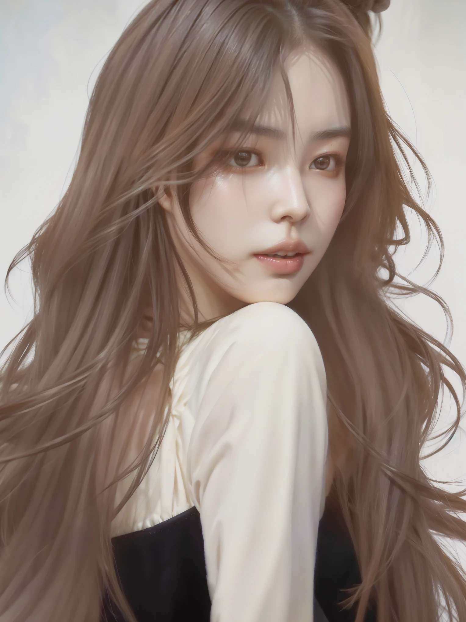 um close de uma mulher com cabelos longos e um vestido preto, artwork in the style of Guweiz, Guweiz, Guweiz on pixiv artstation, Guweiz on artstation pixiv, inspired por Yanjun Cheng, por Yanjun Cheng, retrato detalhado de garota anime, realista. Cheng Yi, por Russell Dongjun Lu