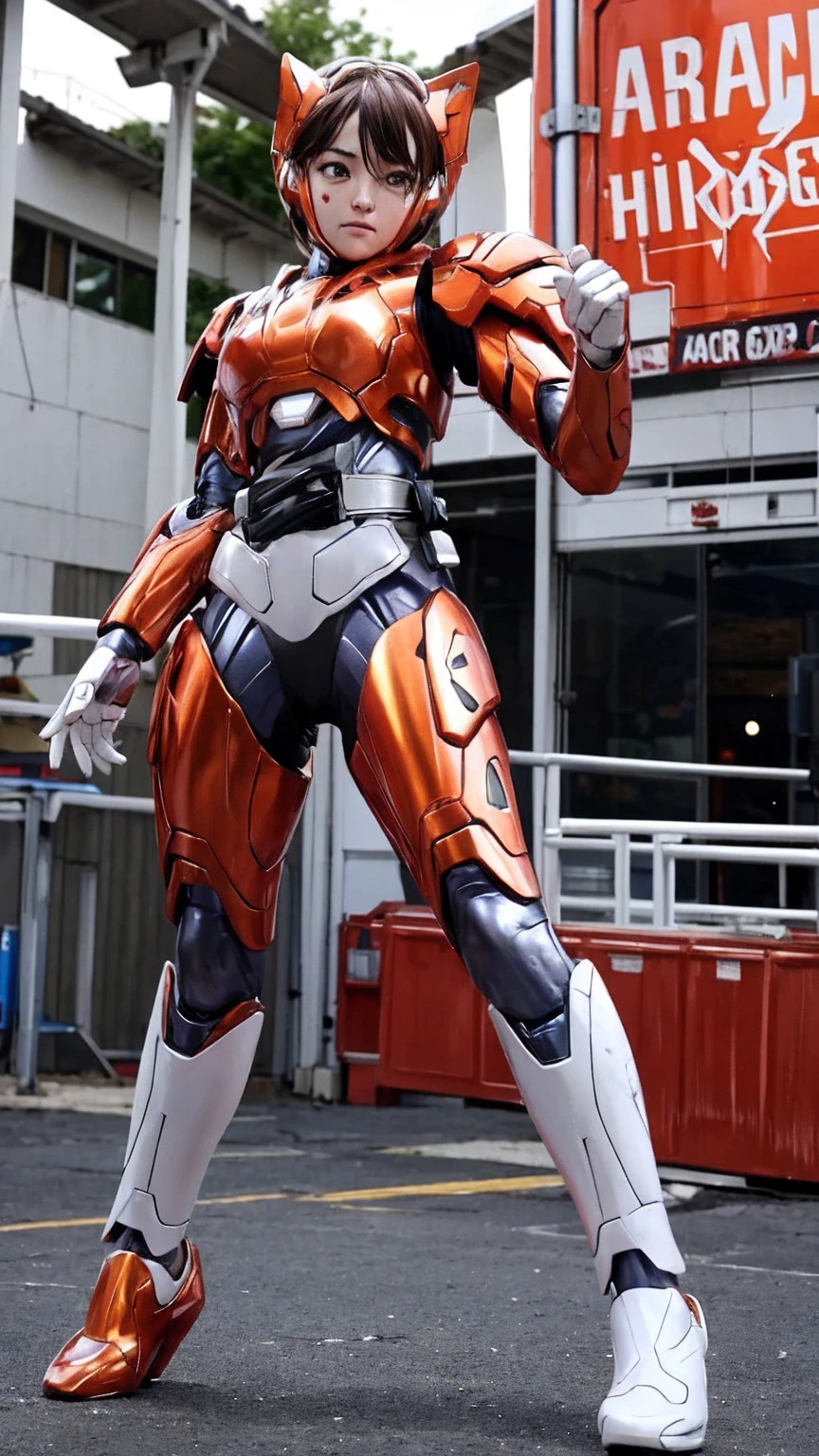 rough skin, Super detailed, advanced details, high quality, 最high quality, High resolution, 1080p, hard disk, beautiful,(Arcee),beautifulサイボーグ女性,Bright red mecha cyborg girl,battle mode,Mecha body girl,she&#39;Wearing futuristic Transformers mecha,Woman warrior,　brown hair　thick eyebrows　Chiquita　sweaty face　A painful look　Steam coming out of the face