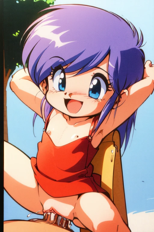 colona,a very young ,chibi,light purple hair,dress,retro artstyle,1girl,solo,1980s \(style\),looking_at_viewer,:d,1girl,masterpiece, expensive quality, very_expensive_solve, big_file size, full color,(completely nude:1.2),pussy,niplles,(vaginal sex:1.2),(ddler:1.6),(chibi:1.3),(flat chest:1.5),