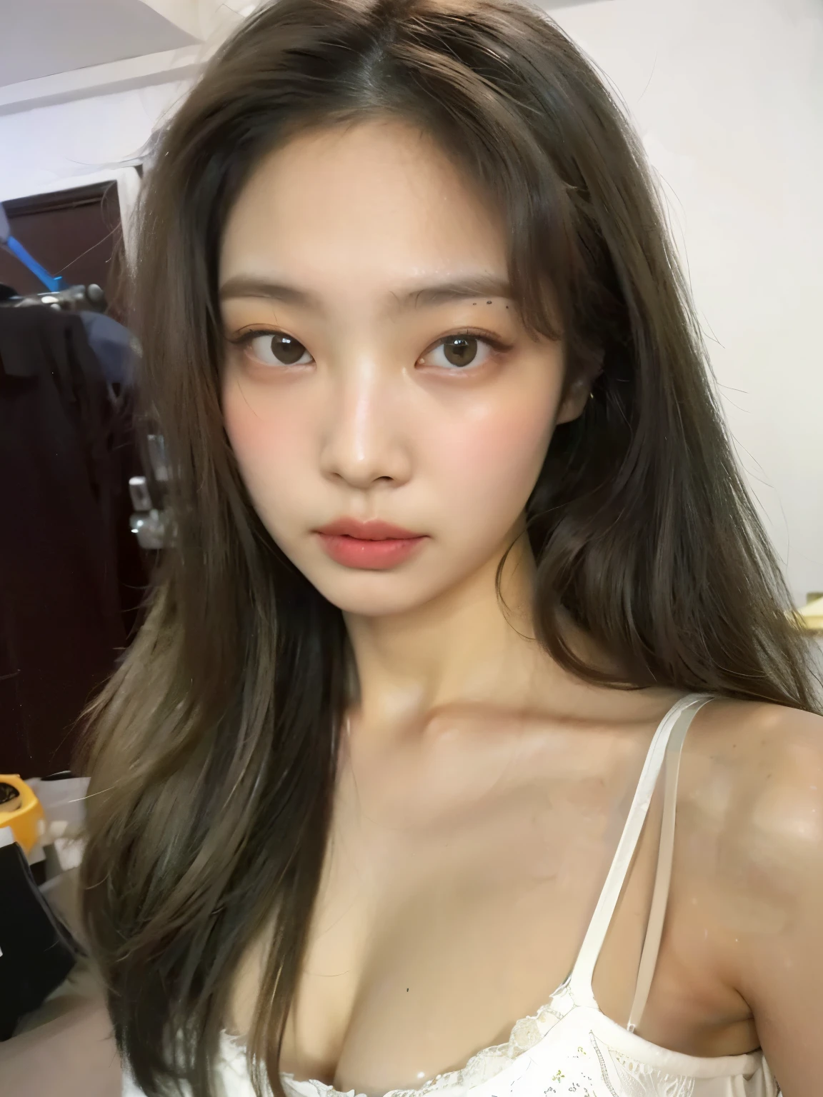 un primer plano de una mujer con cabello largo y vestido blanco, hermosa mujer surcoreana, hermosa joven coreana, muchacha coreana, hermosa joven coreana, chen xintong, wenfei ye, beautiful asian girl, 22 years, 18 years, 1 8 son, sha xi, 21 years, joven y adorable rostro coreano, 27 years old, jennie blackpink