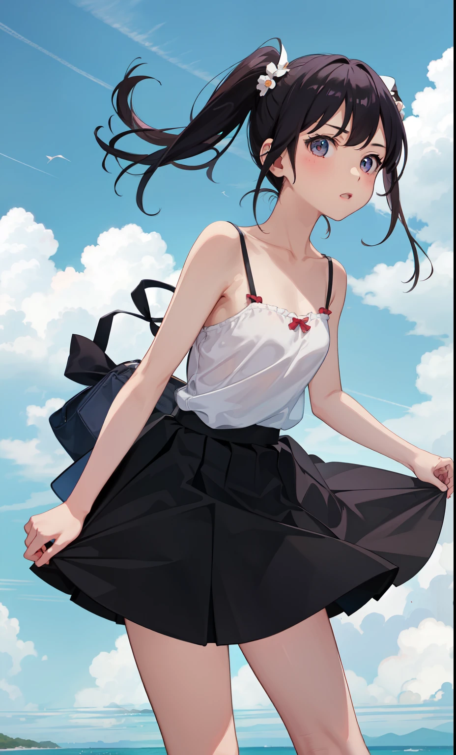 girl、かわいいgirl、（small breasts、A cup）、flat chest、skirt、camisole、