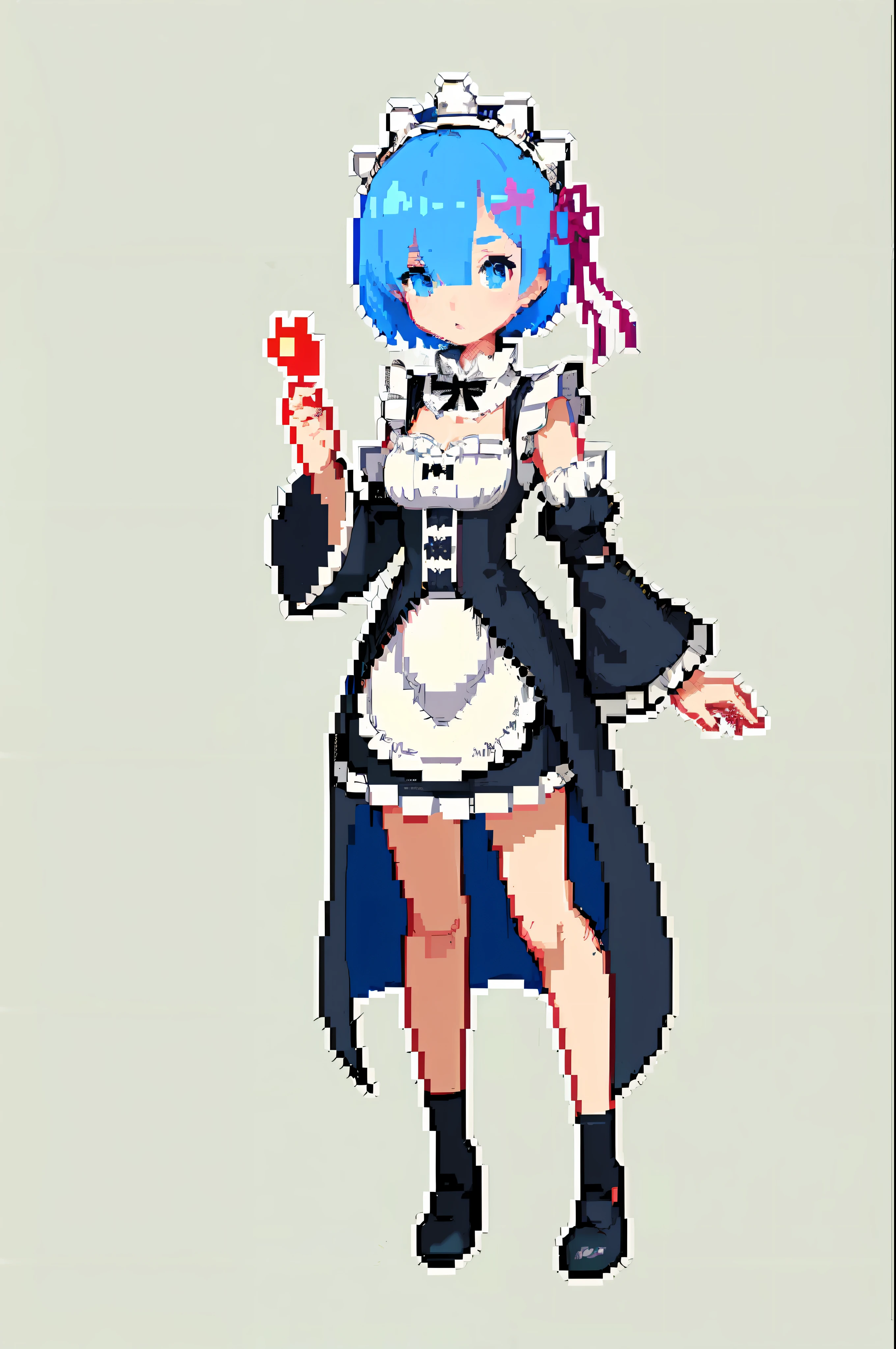 (obra maestra, calidad superior, Mejor calidad), pixel, pixel art, 1 chica, cuerpo completo, rem, re:cero, mucama