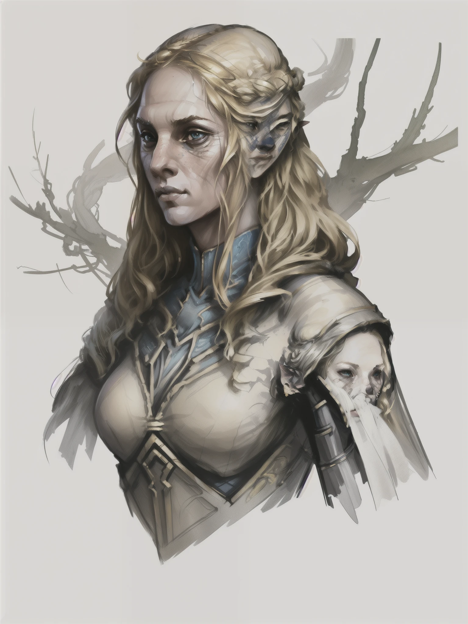 rpp, portrait of a female elf with blonde long hair, illustration, concept art, in the style of greg rutkowski, 