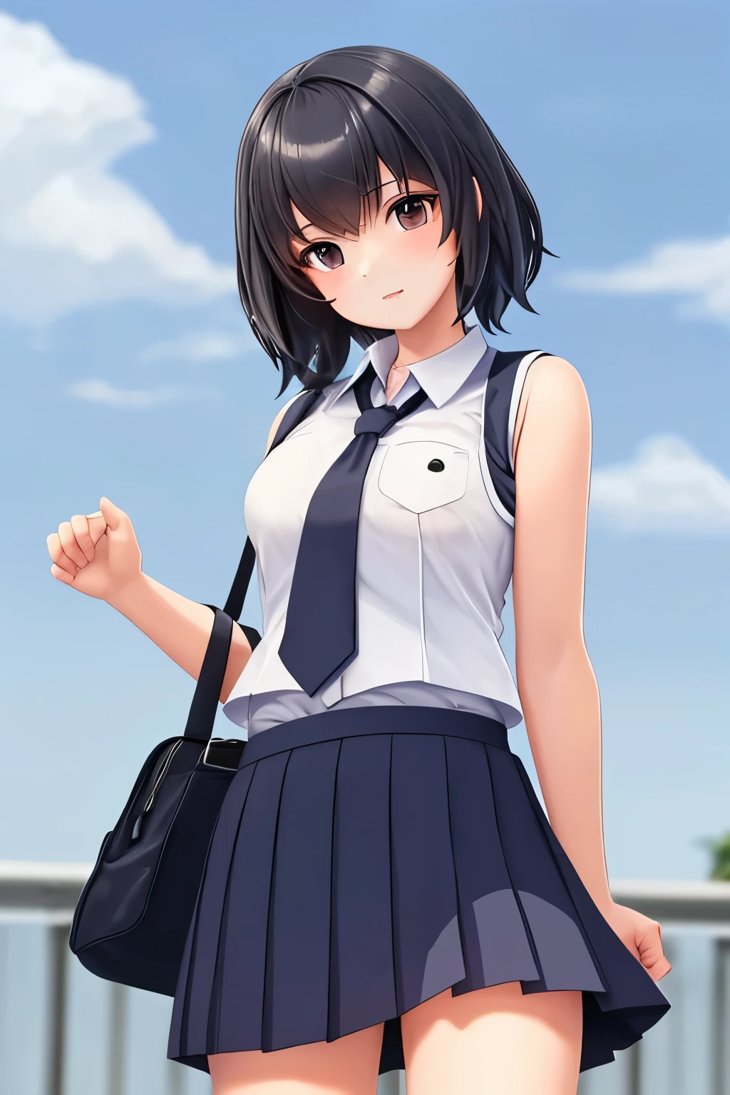 A school girl in sky,sleeveless middy uniform