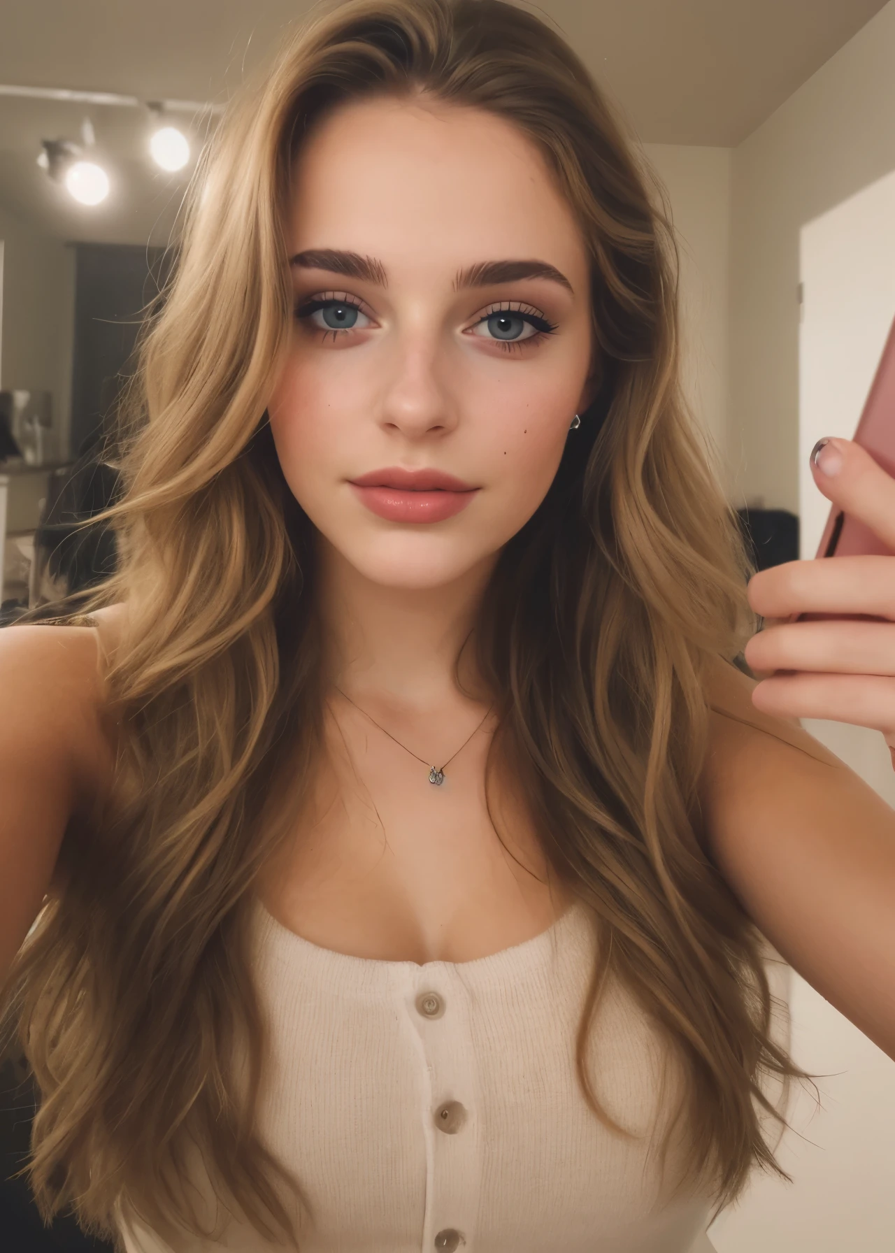 Selfie of a beautiful young woman, filmed on an iPhone camera