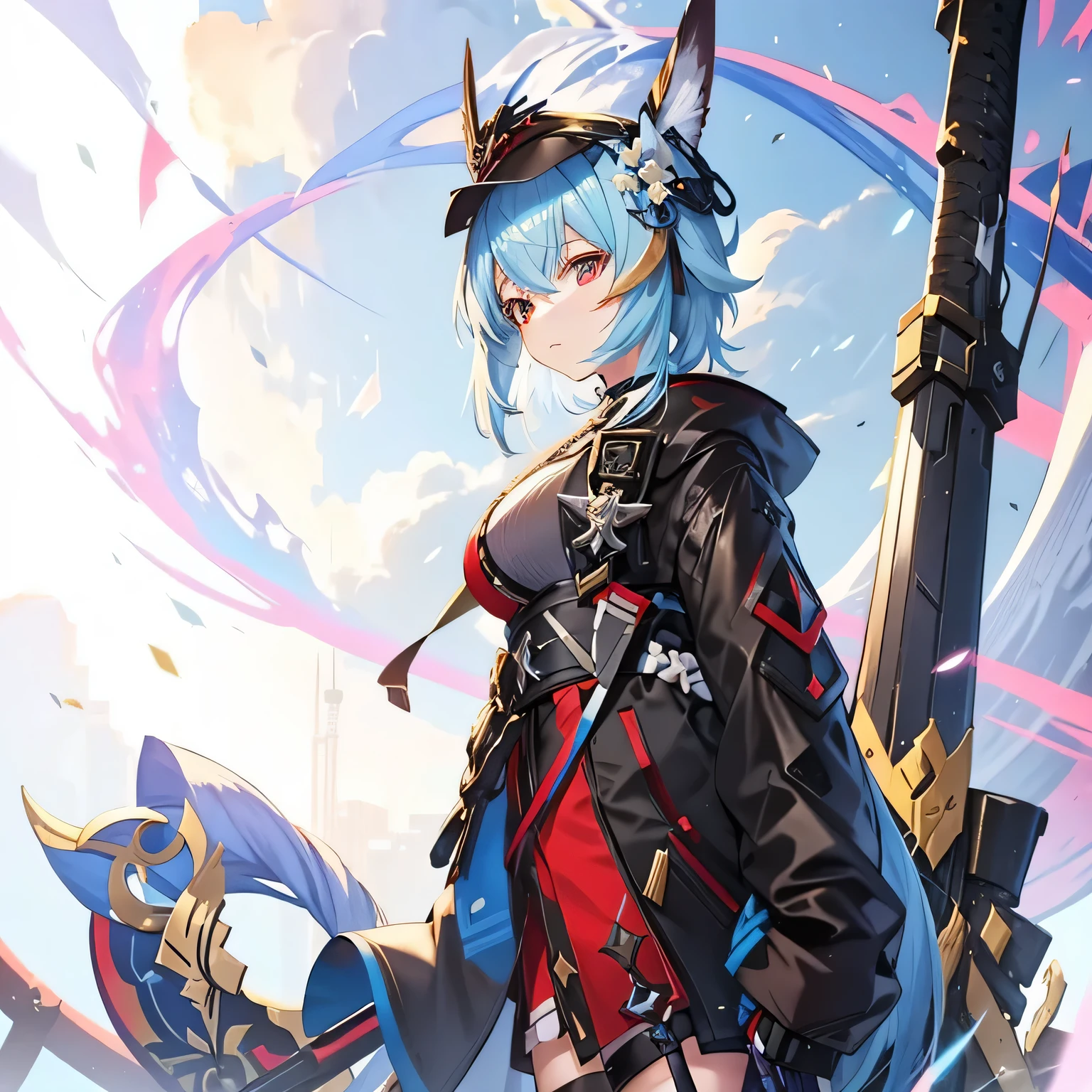 Anime girl with blue hair and sword in a field, from arknights, keqing from Genshin impact, Genshin, Genshin impact character, arknights, Detailed anime original drawing, From the Azur Lane video game, Genshin impact style, Genshin impact, zhongli from Genshin impact, From Dolls Frontline, girls frontline universe