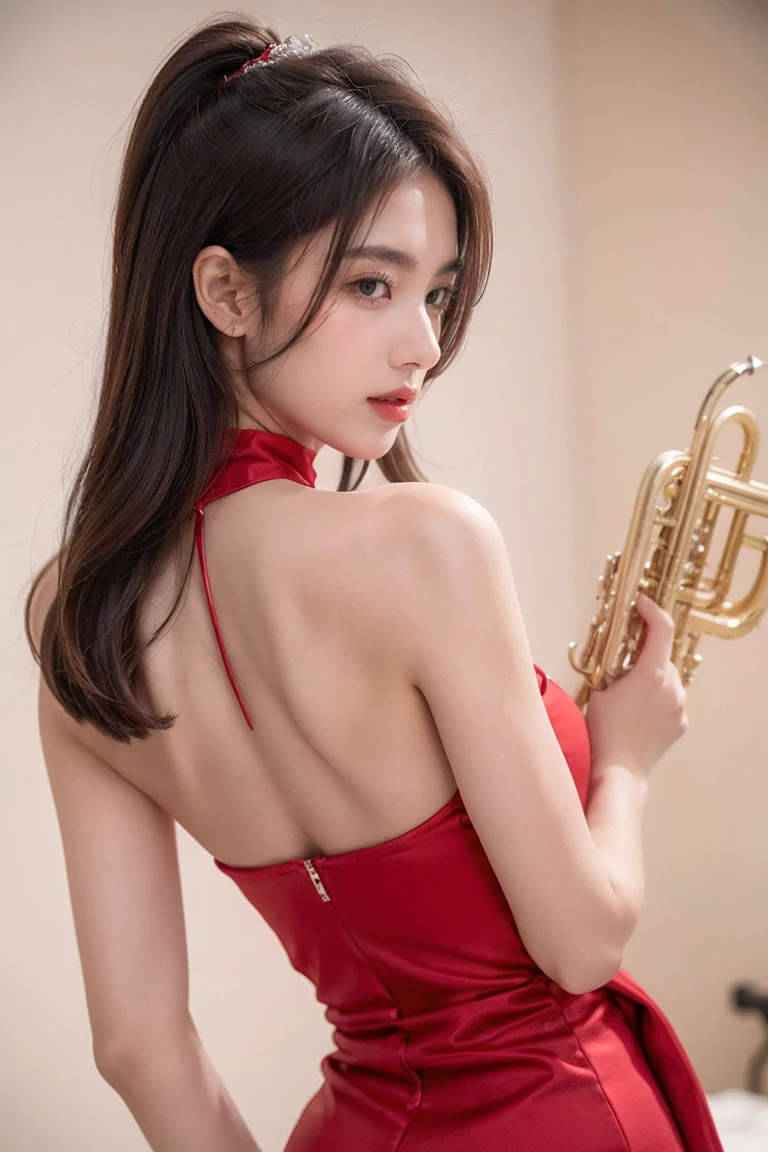 Midi Dress Solid Elegant Women's Clothing Lady Style Halterneck Diamond Strap Backless Ruffles Trumpet Robe Sexy Party Vestidos