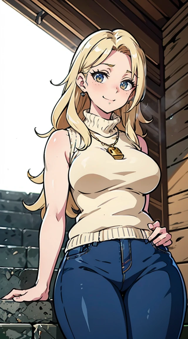 Anime Kawaii sexy Perfect Slim sensual body large breast and huge thighs, An intricate and highly detailed illustration of anime (Young girl). ultra high resolution, work of art, 1 girl, standing alone, Irina JelavićR4, blonde body hair, blue colored eyes, :d, expressive eyes, face perfect, large breasted, large breasted, small waist, perfect figure, highy detailed, showing cleavage, dressed like lara croft, full - length portrait, shorts marrons, coldre de arma de cinto, Petrol-blue spandex top, brown hiking boots, shorts marrons, dark shorts marrons, short shorts, teal-green top, exposed middle section, far away_body hair, へそ, avo_gura, holding aiming two pistols with both hands, pointing weapons at the spectator, ssmile, standing alone, (fund: Inside the house, concrete corridors, inside a bunker, pipes nearby)