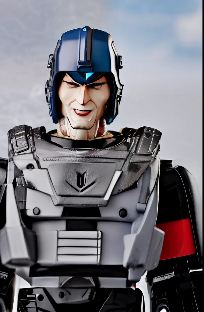 best quality, 1boy, solo, actionauf, detail face,(portrait:1.2), Depth of Field, Portrait , Lovely Small Breasts, upper Body , looking at viewer, ninja suit, freeze, snow, mask, face mask, megatron g1, mecha