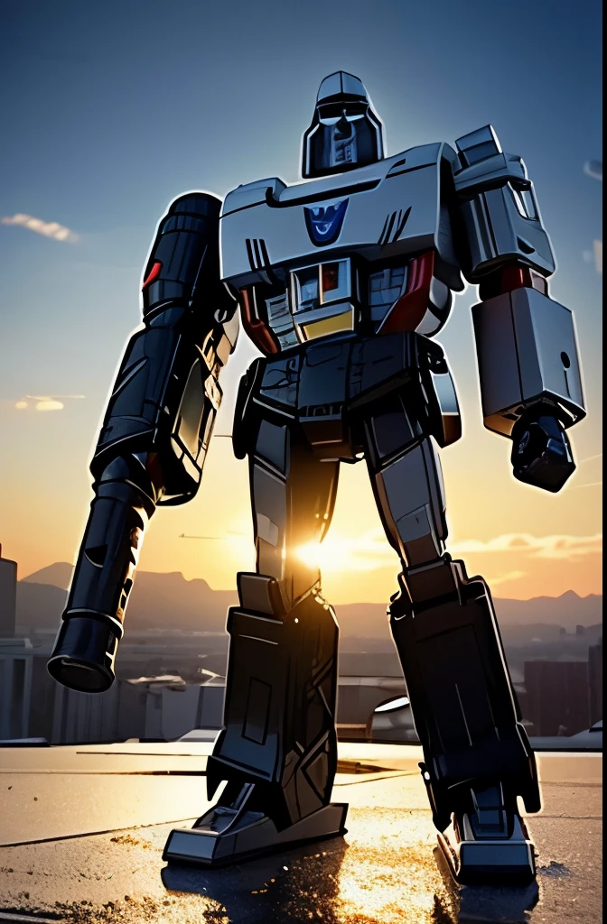 (8k,best quality, masterpiece:1.2),physically-based rendering,surface reflection,metallic luster, giant mecha, post apocalyptic city background,