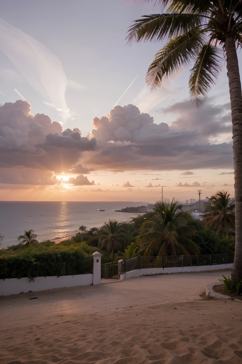 palm trees and coconut trees under a sunset sky in shades of pink in Brazil
