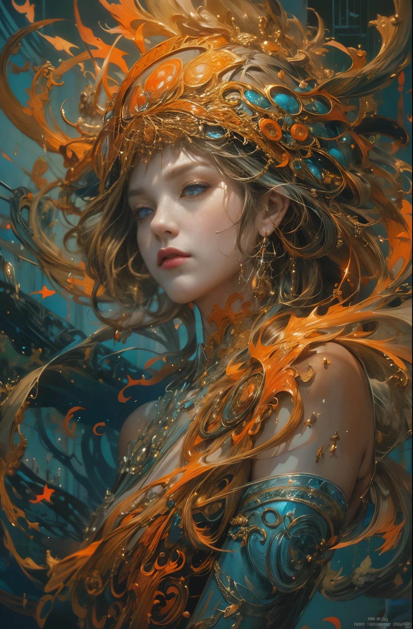 orange tone, spirit of flame, burning flame, Scorching Magma,goddess of fire, Raging flames, Goddess of Wrath, 4K fantasy art, Written by Gene Jay., fantasy art style, 2. 5D CGI Anime Fantasy Artwork, epic fantasy art style hd, Epic fantasy digital art style, detailed fantasy art, Detailed digital 2D fantasy art, Luan Jia and Artgerm, 8K fantasy art, sharp outline, very fine and beautiful eyes, Beautiful and delicate blue eyes, pretty much beautiful face, unparalleled beauty, masterpiece, highest quality, perfect angle, perfect composition, best shot, official art, cinematic light, very beautiful and fantastic scenery, chivalry dream, sense of presence, Michael&#39;S letter, Christoph Huge 、Ultra-precision coating, luminism, art by Carne Griffiths and What a bone concept art, 4K resolution, Fractal isometricdetailed bioluminescence , 3D rendering, octane rendering, intricately detailed , cinematic, Trending isometric surreal cover photos、art station&#39;amazing full color, handwritten, Defining a hit , cinematic,amazing background, abstract beauty,stand, approaching perfection, pure form, golden ratio, minimalistic, unfinished, concept art, Written by Brian Froud、khan griffith、What a bone、john william waterhouse, intricate details, 8K post production, High resolution, hyper detail, art stationのトレンド, studio photography, intricate details, Extremely delicate and detailed painting style, Beautiful painting art, greg latkowski, close, women only